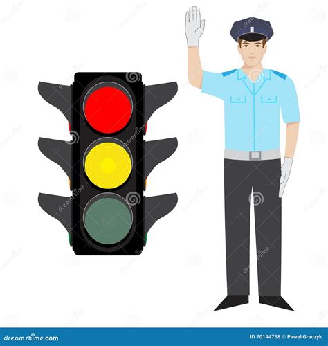 Policeman And Traffic Light Stock Vector Illustration Of Policeman