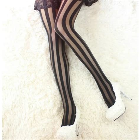 spring summer women fashion sexy silk tights pantyhose striped thin black stockings lady