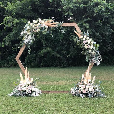 Hexagon Wedding Arch With Pampas Grass Pond Wedding Floral Arch