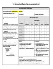 Risk Assessment Form Doc OHS Hazard Identification Risk Assessment