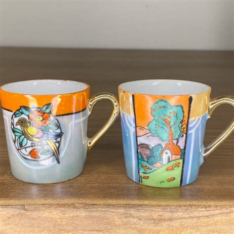 Vintage Chikaramachi Japan Hand Painted Demitasse Cups Luster Ware Ebay