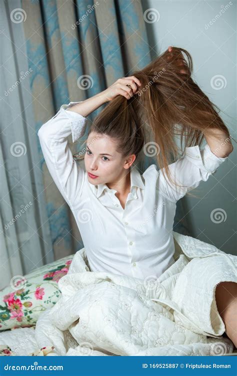Young Beautiful White Woman Awaking In Light Room Stock Image Image