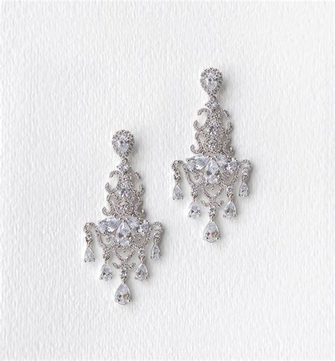 Regal Cascading Chandelier Earrings Bridal Statement Earrings Silver
