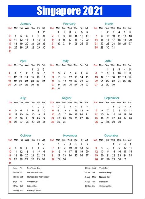 2021 Excel Calendar Singapore 2021 Singapore Calendar Spreadsheet