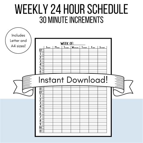 Printable Weekly 30 Minute Schedule Planner Organizer Half Etsy