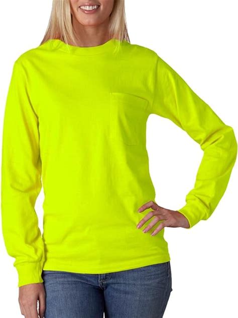 Amazon Com Gildan Oz Ultra Cotton Long Sleeve Pocket T Shirt Safety Green Clothing
