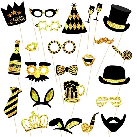 Buy Pcs Birthday Party Photo Props Black And Gold Photo Booth Props And Signs Prom Photobooth