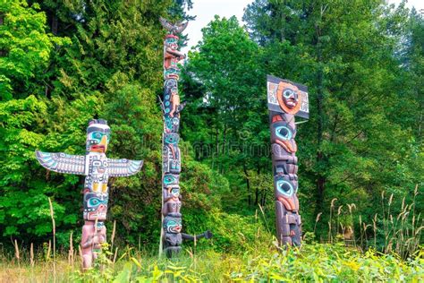 Totems In Stanley Park Vancouver British Columbia Canada Editorial
