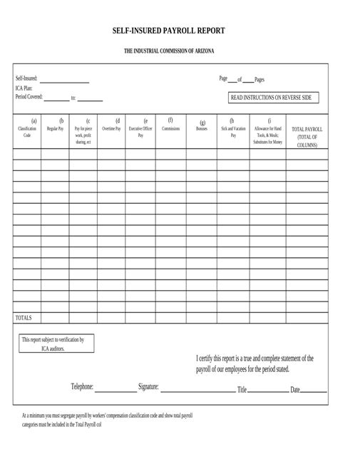 Payroll Report For Workers Compensation Arizona Form Fill Out And