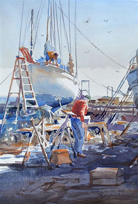 Dry Dock By Michael Holter NWS Watercolor 10 X 7 Watercolor Boat