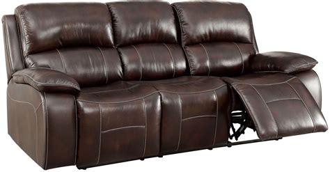 The rich warmth of a brown leather sofa brings an earthy decadence to any living room. Ruth Brown Leather Reclining Sofa from Furniture of America | Coleman Furniture