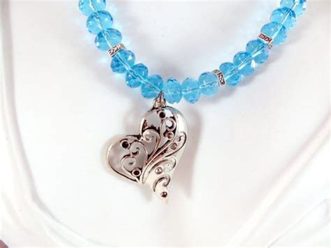 Blue Heart Necklace Beaded Necklace Unique Jewelry Blue Heart