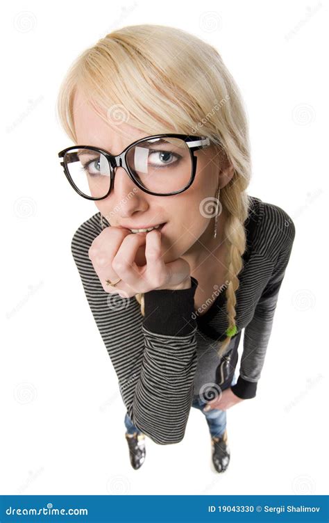 Woman With Glasses Looks Like As Nerdy Girl Stock Photo Image Of