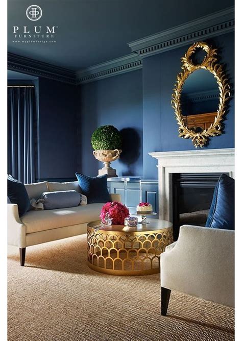 Gold and red tones, as well as the crisp white ceiling, balance out the dark walls, which keeps the room feel vibrant yet relaxed. navy and gold work incredibly well together. - Home and Garden Design Ideas | Blue rooms, Blue ...