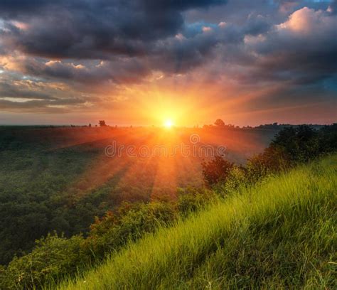 Wonderful Sunset Landscape In Green Hills Stock Photo Image Of Green