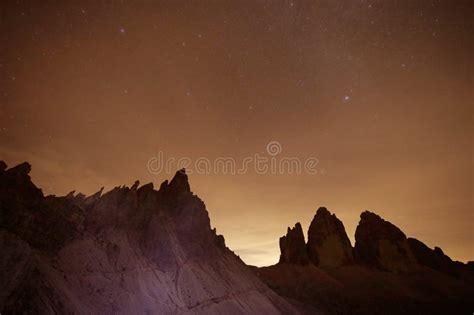 Natural View Of Milky Way Galaxy Over The Dolomites Mountains On