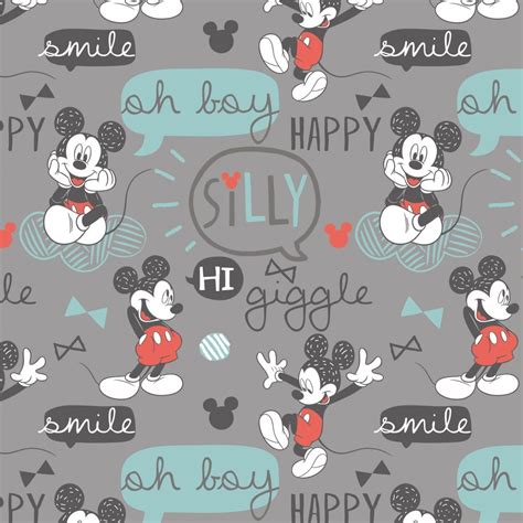 Mickey Mouse Oh Boy Grey Cotton Dibujos Animados Bonitos Fondo De