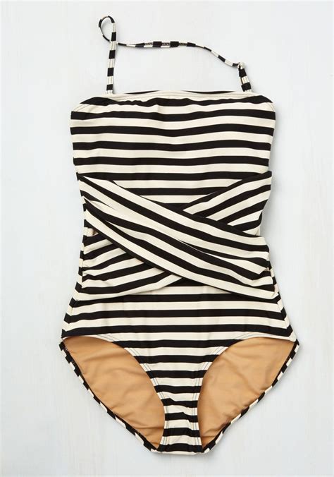 Down For A Dip One Piece Swimsuit In Black And White Alongside All The