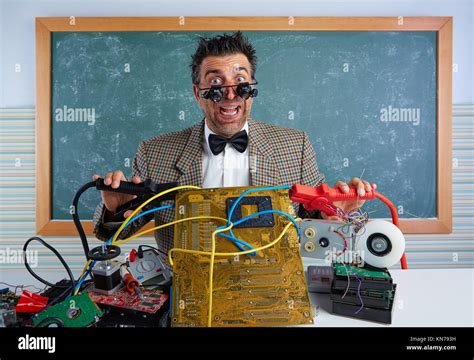 Nerd Electronics Technician Retro Teacher Silly Expression With Big