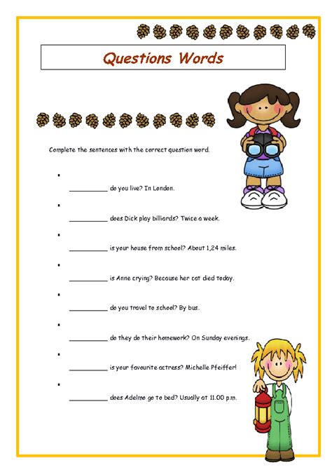 Easy wh question story cards bundle autism aba. Wh-Question Words Elementary Worksheet | Elementary ...