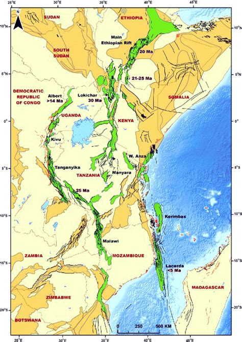 Physical map of africa great rift valley. Map of the East African Rift system showing rifts of different ages... | Download Scientific Diagram