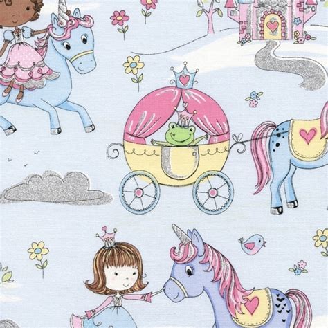 Glitter Unicorns And Fairies On Blue Fabric