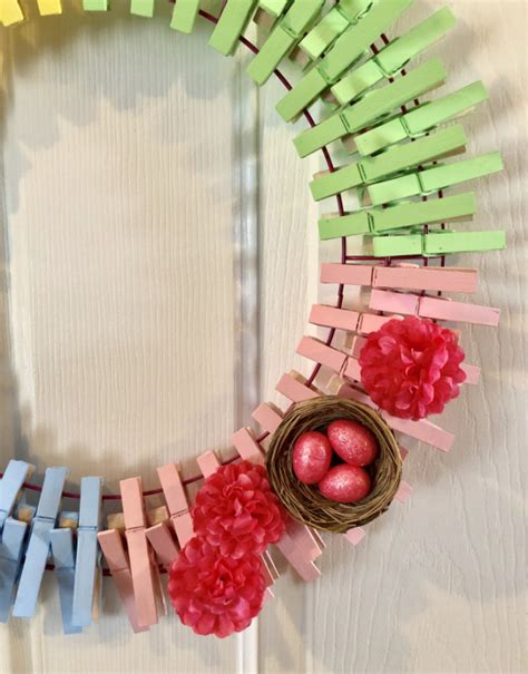 Easter Spring Pastel Clothespin Wreath With Eggs And Nest Mum W Aftcra