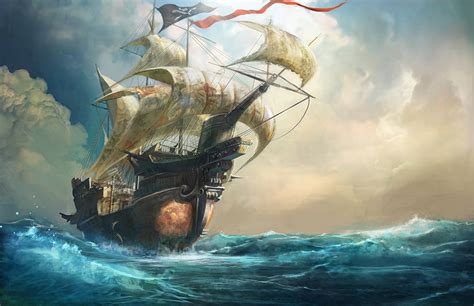 Pirate ship with moonlight and fog. Art of Henry Fong : homemade pirate ship