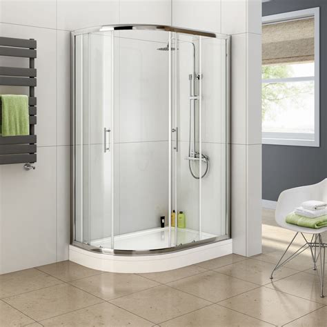 Curved Sliding Shower Door Screen With Base 6mm Tempered Glass 800