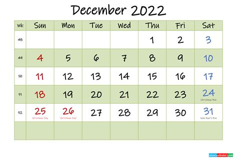 December Calendar 2022 Printable Printable Calendar 2021