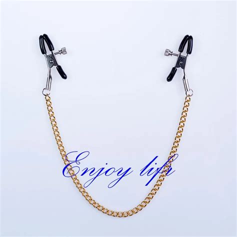 Novelty Nipple Clamps With Golden Metal Chain Shaking Stimulate Papilla