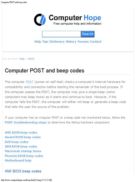 Using the post process, your motherboard checks all the connected components and hardware. Computer POST and beep codes.pdf | Bios | Central ...