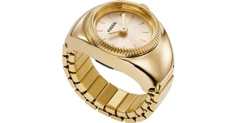 Fossil Ring Watch Two Hand Gold Tone Stainless Steel Bracelet Watch