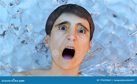 Fear Panic Drowning Problems Water Splash Scream 3d Illustration Stock