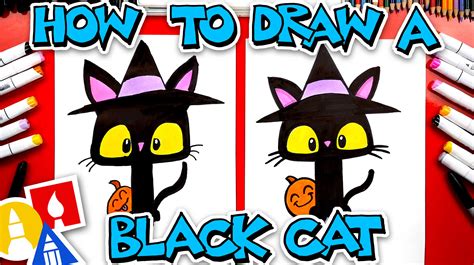 How To Draw A Black Cat With A Witch Hat Art For Kids Hub