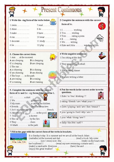 Present Continuous Esl Worksheet By Eve25