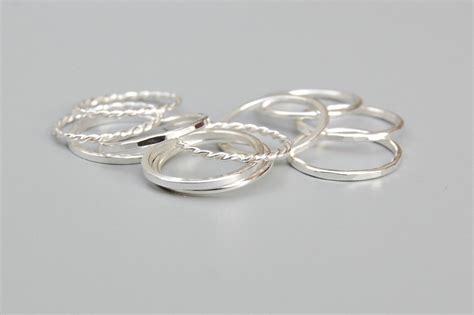 Silver Stacking Rings Set Of Seven Rings Etsy