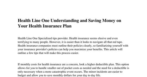 Health Line One Understanding And Saving Money On Your Health Insurance