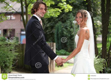 Wedding Couple Holding Hands Stock Image Image Of