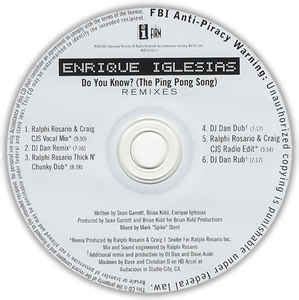 Enrique Iglesias Do You Know The Ping Pong Song Remixes 2007