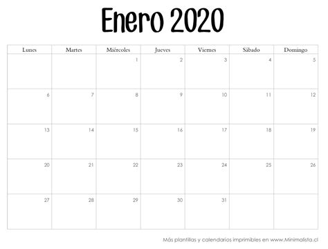 Calendarios 2020 Para Imprmir Minimalista Calendario Para Imprimir