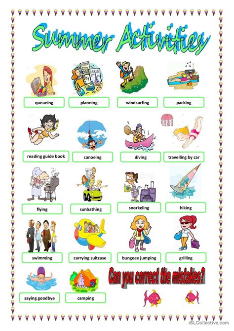 Summer Activities English Esl Worksheets Pdf And Doc