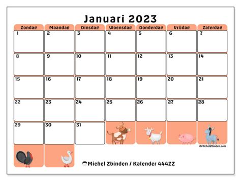 Kalender Januari 2023 Om Af Te Drukken “441zz” Michel Zbinden Be
