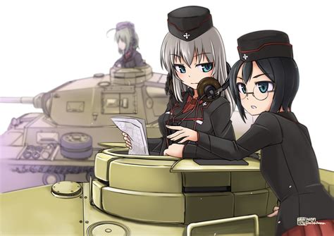 Combat Vehicle Geshiko Girls Und Panzer Girls Und Panzer Glasses Hat Headphones Itsumi Erika