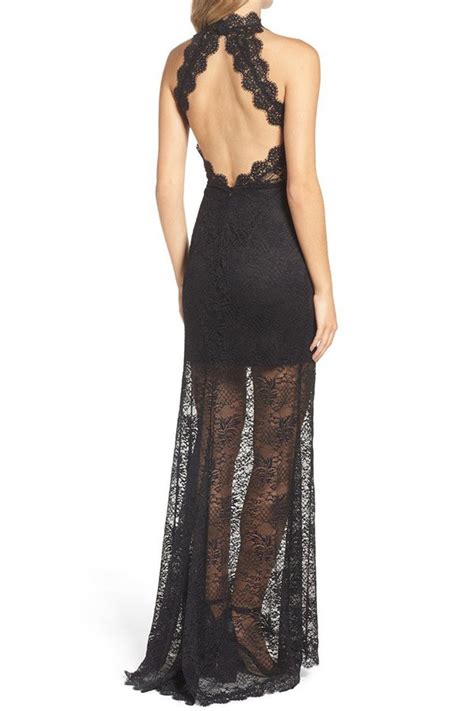 Black Lace Maxi Dress With High Neck And Sleeveless Design