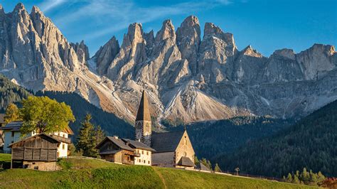 壁紙、1920x1080、イタリア、山、教会堂、風景写真、santa Magdalena、岩、アルプス山脈、自然、ダウンロード、写真