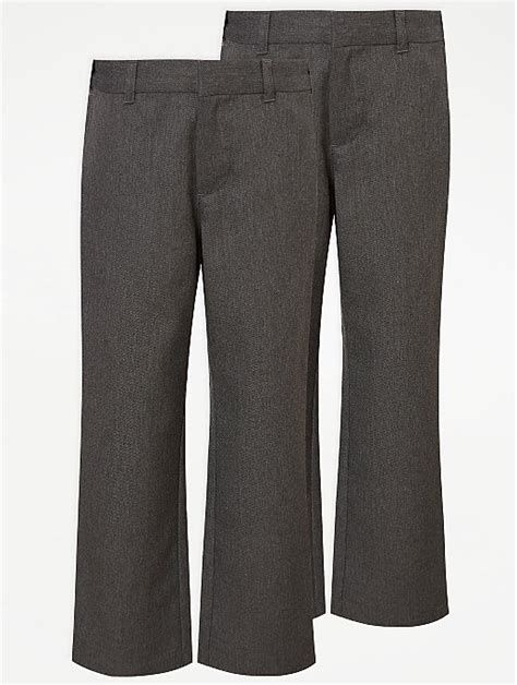 Boys Grey Plus Fit Regular Leg School Trouser 2 Pack School George