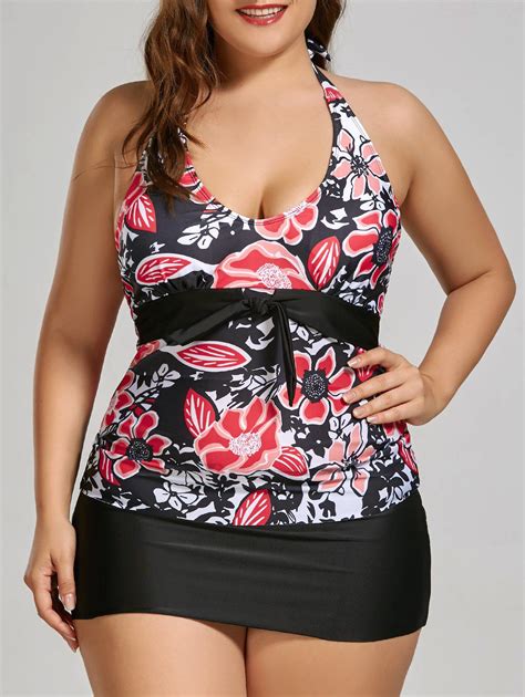 17 Off 2021 Padded Halter Plus Size Floral Bathing Suit In Red