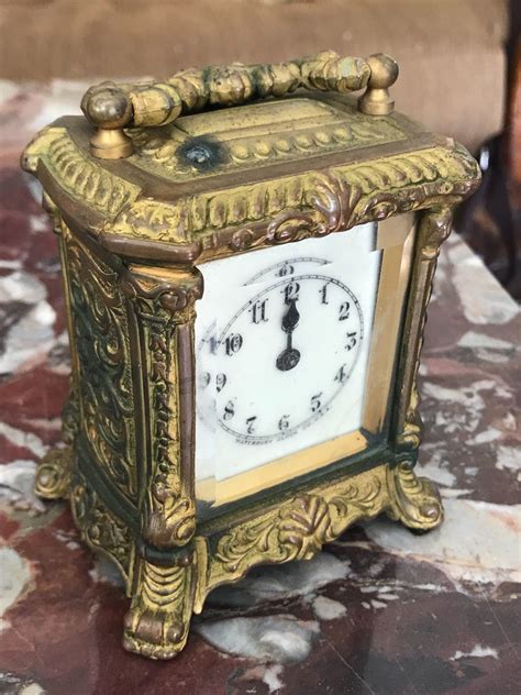 Antique Gold Gilt Beveled Glass Carriage Clock By Waterbury Clock Co D