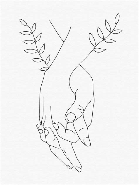 Valentines Day T Holding Hands Wall Digital Download Line Drawing